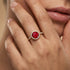 Classic Round Halo Diamonds with Solitaire Ruby Engagement Ring - GeumJewels
