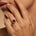 Elongated Cushion Halo Set Ruby Engagement Ring with Diamond Band - GeumJewels