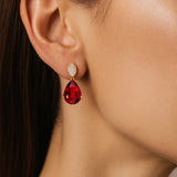 Illussion Set Diamond Earrings with Pear Cut Ruby - GeumJewels