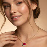 Emerald Cut Ruby Halo Set Diamond Necklace