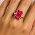 Emerald Shaped Ruby with 3mm Accent Solitaire Engagement Ring - GeumJewels