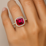 Halo Diamond Engagement Ring with Cushion Cut Ruby - GeumJewels