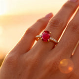 Oval Solitaire Ruby with Accent Diamonds Engagement Ring - GeumJewels