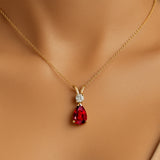 Ruby Teardrop Pendant with Solitaire Diamond