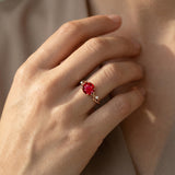 Criss Cross Nature Inspired Diamond Ring  with Round Ruby - GeumJewels