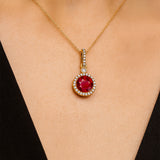 Classic Solitaire Round Ruby Halo Diamond Dangle Pendant