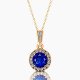 Dainty Round Solitaire Halo Diamond Blue Sapphire Pendant