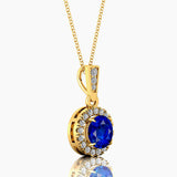 Dainty Round Solitaire Halo Diamond Blue Sapphire Pendant