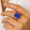 Emerald Cut Blue Sapphire Split Shank Engagement Ring with Diamonds - GeumJewels