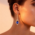 Art Deco Style Pear Shaped Blue Sapphire Diamond Drop Earrings - GeumJewels