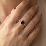 Oval Solitaire Blue Sapphire with Accent Diamonds Engagement Ring