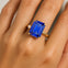 Emerald Shaped Blue Sapphire with 3mm Accent Solitaire Engagement Ring - GeumJewels