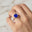 Blue Sapphire Square Cushion Under Halo Diamonds Thin Ring with Diamond Band - GeumJewels