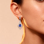 Vintage Inspired Pear Cut Blue Sapphire Diamond Drop Earrings - GeumJewels