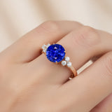 Trio Diamond Engagement Ring with Round Solitaire Blue Sapphire - GeumJewels