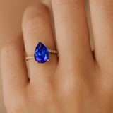 Twisted Up Down Band Pear Shaped Blue Sapphire Ring with Accent Diamonds - GeumJewels