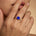 Classic Six Prong Round Solitaire Blue Sapphire Ring with Accent Diamond Band - GeumJewels