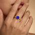Classic Six Prong Round Solitaire Blue Sapphire Ring with Accent Diamond Band - GeumJewels