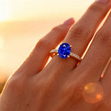 Oval Solitaire Blue Sapphire with Accent Diamonds Engagement Ring