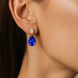 Illussion Set Diamond Earrings with Pear Cut Blue Sapphire
