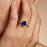 Oval Solitaire Blue Sapphire Ring with Twisted Wire Diamond Band