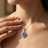 Art Deco Inspired Teardrop Blue Sapphire Diamond Pendant - GeumJewels