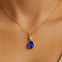 Blue Sapphire Teardrop Pendant with Solitaire Diamond - GeumJewels