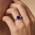 Princess Cut Blue Sapphire Graduating Accent Diamond Ring - GeumJewels