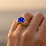 Vintage Style Elongated Oval Blue Sapphire Halo Diamond Twisted Ring - GeumJewels