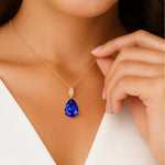 Illussion Set Diamond Pendant with Pear Cut Blue Sapphire - GeumJewels
