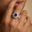 Triple Halo Diamond Oval Cut Blue Sapphire Cocktail Ring - GeumJewels