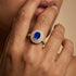 Triple Halo Diamond Oval Cut Blue Sapphire Cocktail Ring - GeumJewels