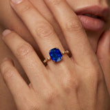 Cushion Cut Blue Sapphire Engagement Ring with Distant Diamond Band