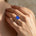 Emerald Cut Blue Sapphire Split Shank Engagement Ring with Diamonds - GeumJewels