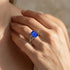 Emerald Cut Blue Sapphire Split Shank Engagement Ring with Diamonds - GeumJewels