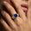 Classic Dome Shaped Diamond Oval Cut Blue Sapphire Ring - GeumJewels