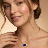 Emerald Cut Blue Sapphire Halo Set Diamond Necklace