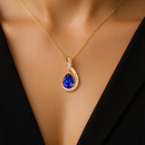 Designer Diamond Loop Pendant with Teardrop Shaped Blue Sapphire - GeumJewels