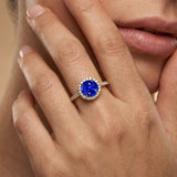 Classic Round Halo Diamonds with Solitaire Blue Sapphire Engagement Ring