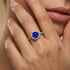 Classic Round Halo Diamonds with Solitaire Blue Sapphire Engagement Ring - GeumJewels
