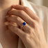 Blue Sapphire Square Cushion Under Halo Diamonds Thin Ring with Diamond Band - GeumJewels