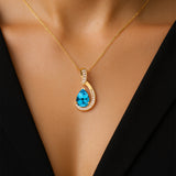 Designer Diamond Loop Pendant with Teardrop Shaped Swiss Blue Topaz - GeumJewels