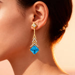 Inverted Princess Cut Swiss Blue Topaz Drop Earrings with Diamonds - GeumJewels