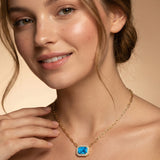 Emerald Cut Swiss Blue Topaz Halo Set Diamond Necklace
