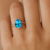 Twisted Up Down Band Pear Shaped Swiss Blue Topaz Ring with Accent Diamonds - GeumJewels