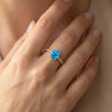 Oval Solitaire Swiss Blue Topaz with Accent Diamonds Engagement Ring - GeumJewels