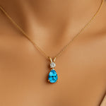 Swiss Blue Topaz Teardrop Pendant with Solitaire Diamond - GeumJewels