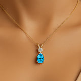 Swiss Blue Topaz Teardrop Pendant with Solitaire Diamond - GeumJewels