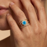 Solitaire Round Swiss Blue Topaz Cocktail Diamond Ring