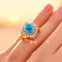 Oval Solitaire Swiss Blue Topaz Baguette and Round Diamond Cocktail Ring - GeumJewels